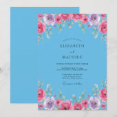 Invitation Mariage Fleur de la Passion Azur (Devant / Derrière)