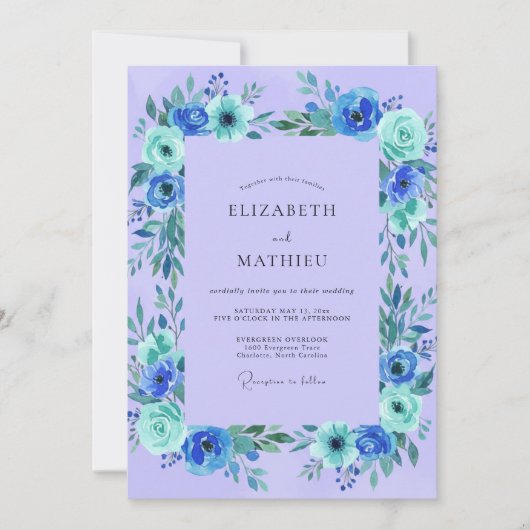 Invitation Mariage Fleur de la Passion Turquoise (Devant)