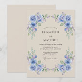 Invitation Mariage Fleur de Laurier Pervenche (Devant / Derrière)