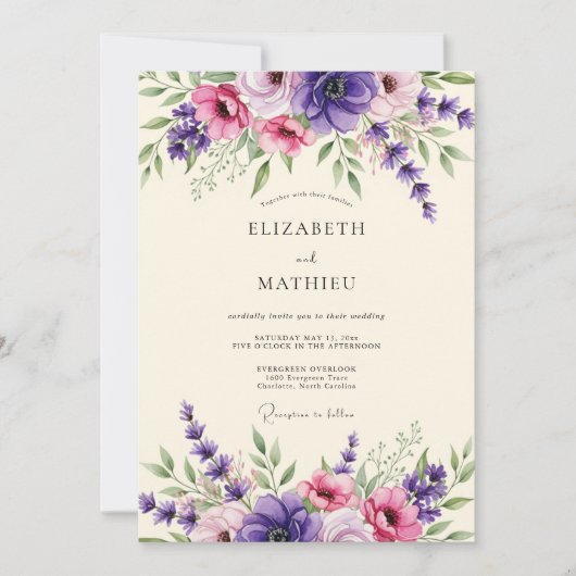 Invitation Mariage Fleur de Lavande Améthyste (Devant)