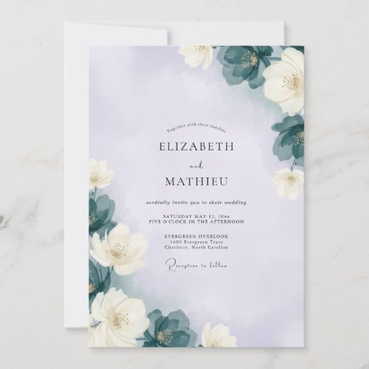 Invitation Mariage Fleur de Lavande Ardoise (Devant)