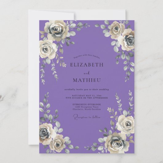 Invitation Mariage Fleur de Lavande Argentée (Devant)