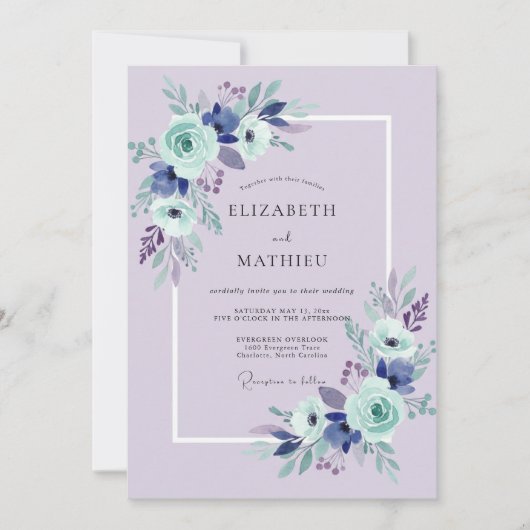Invitation Mariage Fleur de Lavande Bleue (Devant)