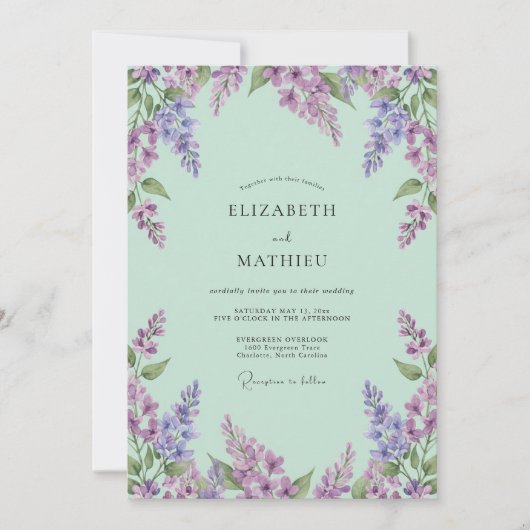 Invitation Mariage Fleur de Lavande Menthe (Devant)