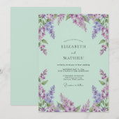 Invitation Mariage Fleur de Lavande Menthe (Devant / Derrière)