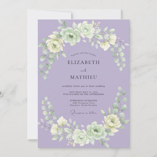 Invitation Mariage Fleur de Lavande Menthe (Devant)