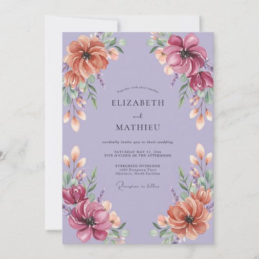 Invitation Mariage Fleur de Lavande Peinte (Devant)