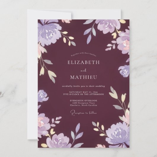 Invitation Mariage Fleur de Lavande Plum (Devant)