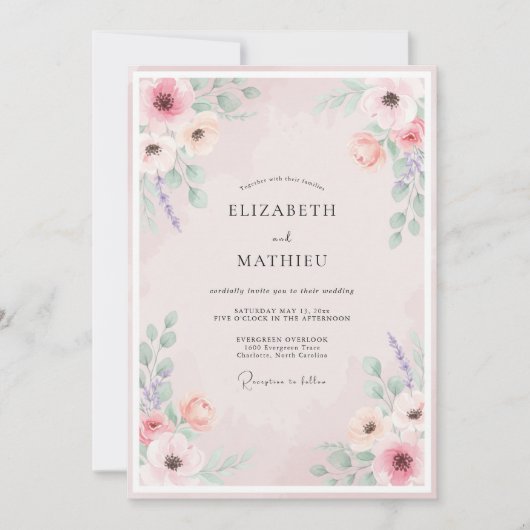 Invitation Mariage Fleur de Lavande Rose (Devant)