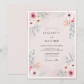Invitation Mariage Fleur de Lavande Rose (Devant / Derrière)