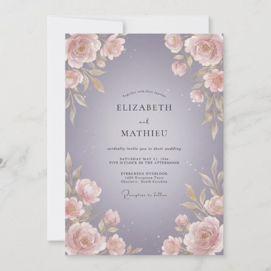 Invitation Mariage Fleur de Lavande Rose (Devant)