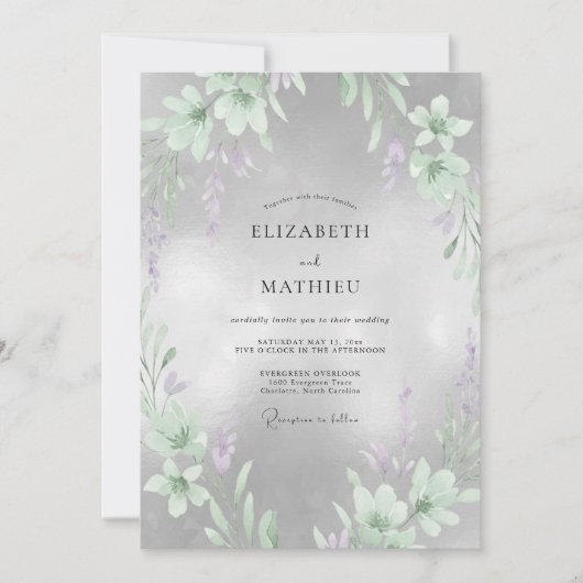 Invitation Mariage Fleur de Lilas Argenté (Devant)