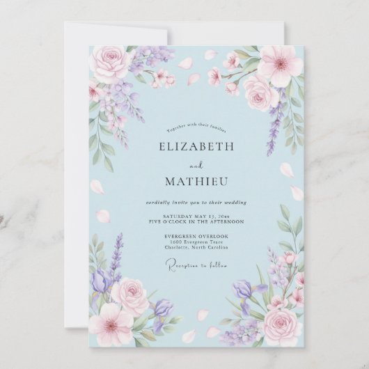 Invitation Mariage Fleur de Lilas Bleuet (Devant)