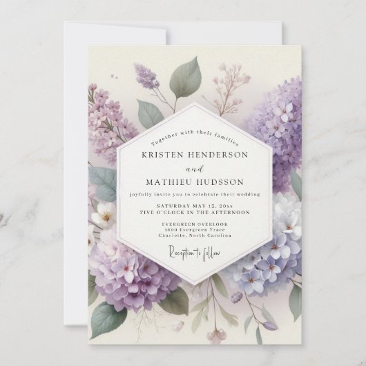 Invitation Mariage Fleur de Lilas Brumeux (Devant)