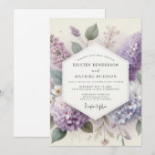 Invitation Mariage Fleur de Lilas Brumeux (Devant / Derrière)