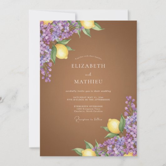 Invitation Mariage Fleur de Lilas Brun (Devant)