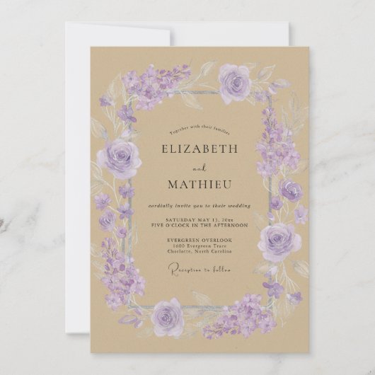 Invitation Mariage Fleur de Lilas Brun (Devant)