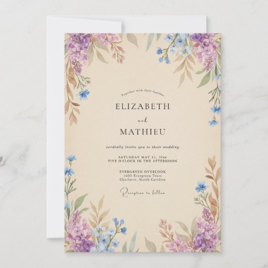 Invitation Mariage Fleur de Lilas Champagne (Devant)