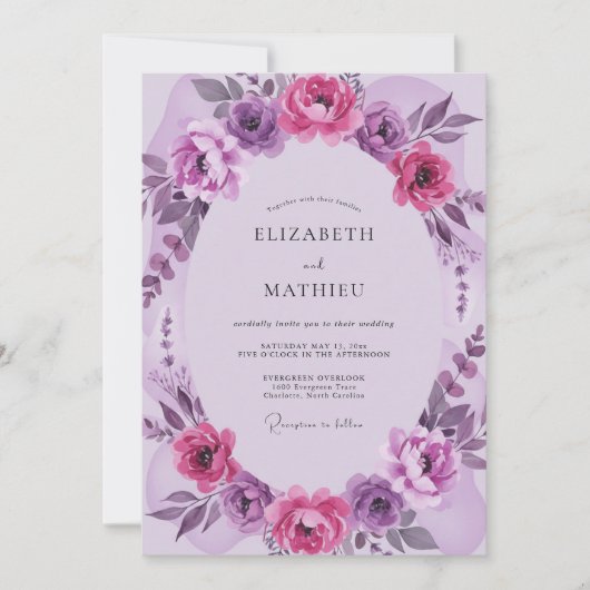 Invitation Mariage Fleur de Lilas Magenta (Devant)