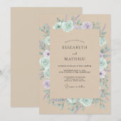 Invitation Mariage Fleur de Lilas Menthe (Devant / Derrière)