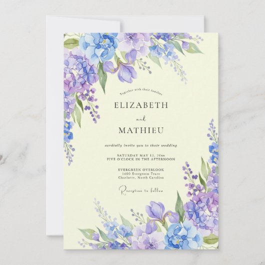 Invitation Mariage Fleur de Lilas Pervenche (Devant)