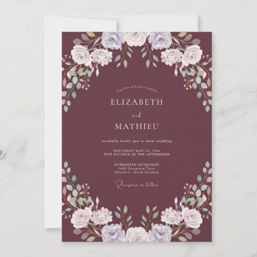 Invitation Mariage Fleur de Lilas Pétale Prune Profond (Devant)