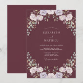 Invitation Mariage Fleur de Lilas Pétale Prune Profond (Devant / Derrière)