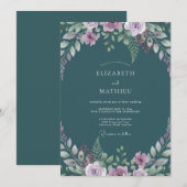 Invitation Mariage Fleur de Lilas Sarcelle (Devant / Derrière)