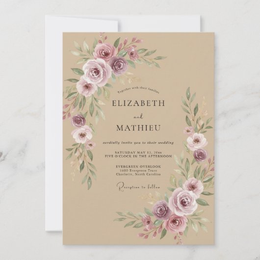 Invitation Mariage Fleur de Lilas Taupe (Devant)