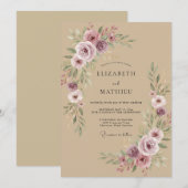 Invitation Mariage Fleur de Lilas Taupe (Devant / Derrière)