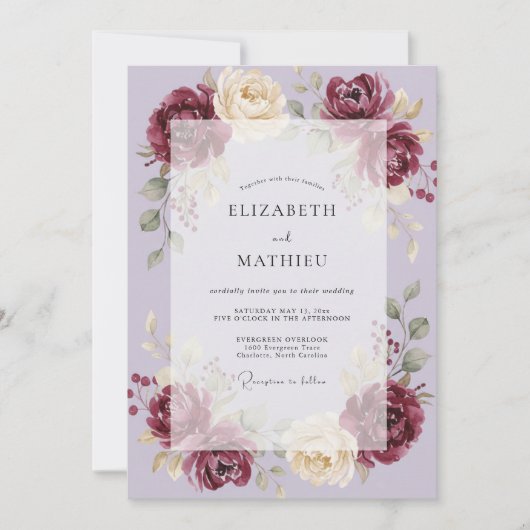 Invitation Mariage Fleur de Lilas Vin (Devant)