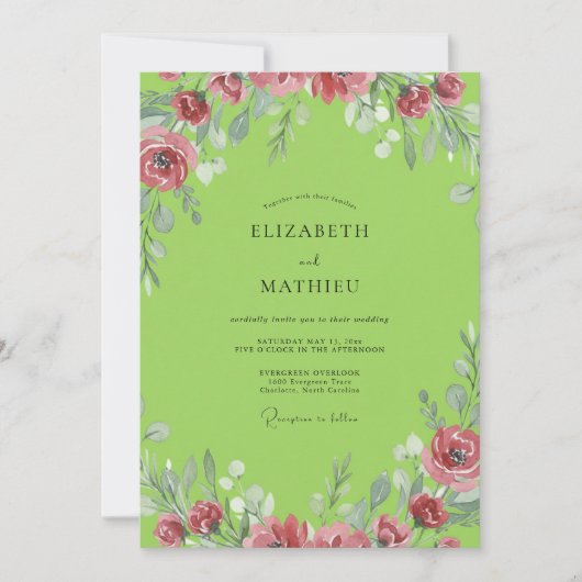 Invitation Mariage Fleur de Lime Rose (Devant)