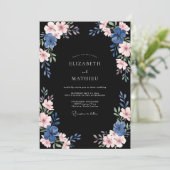 Invitation Mariage Fleur de l'Indigo Noir (Debout devant)