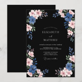 Invitation Mariage Fleur de l'Indigo Noir (Devant / Derrière)