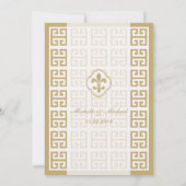 Invitation Mariage Fleur de Lis Clé Grecque Événement Or Blan (Dos)