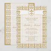 Invitation Mariage Fleur de Lis Clé Grecque Événement Or Blan (Devant / Derrière)