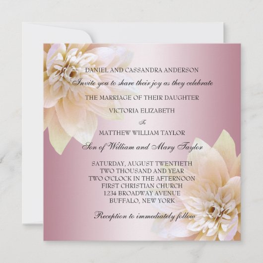 Invitation Mariage Fleur de Lotus Rose (Devant)