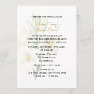 Invitation Mariage fleur de lys blanc art botanique vintage