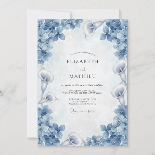 Invitation Mariage Fleur de Lys Dusty Blue (Devant)