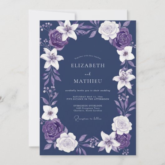 Invitation Mariage Fleur de Lys Indigo Violet (Devant)