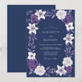 Invitation Mariage Fleur de Lys Indigo Violet (Devant / Derrière)