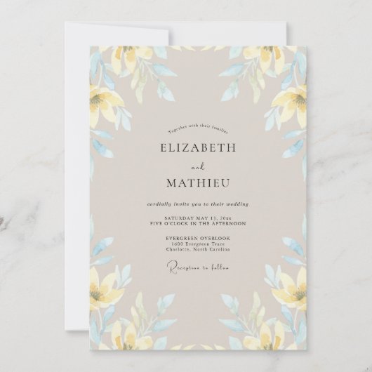 Invitation Mariage Fleur de Lys Jaune Champagne (Devant)