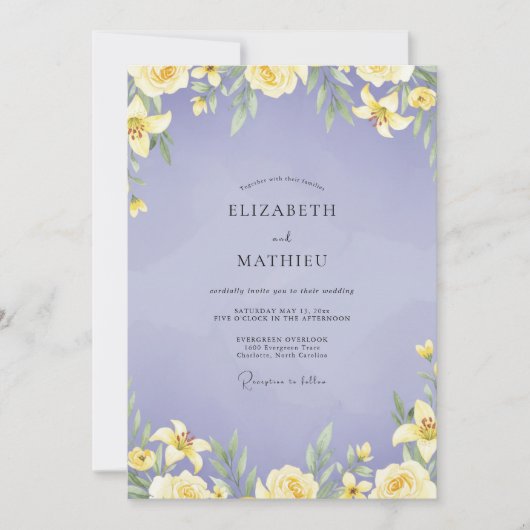 Invitation Mariage Fleur de Lys Jaune Pervenche (Devant)