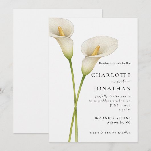 Invitation Mariage Fleur de Lys moderne blanc (Devant / Derrière)
