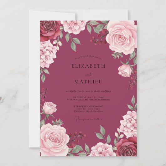 Invitation Mariage Fleur de Magenta Profond (Devant)