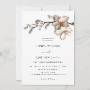 Invitation Mariage Fleur de Magnolia 3D Élégant