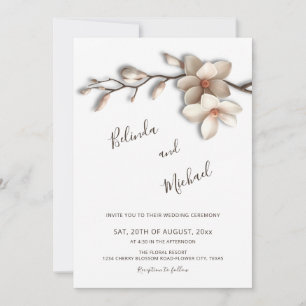 Invitation Mariage Fleur de Magnolia en Relief Faux Blanc Cas