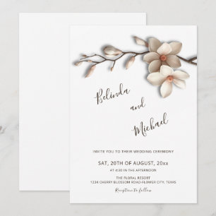 Invitation Mariage Fleur de Magnolia en Relief Faux Blanc Cas