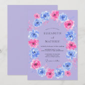 Invitation Mariage Fleur de Magnolia Pervenche Doré (Devant / Derrière)