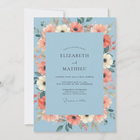 Invitation Mariage Fleur de Maïs Corail (Devant)